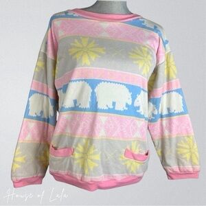 𝅺VINTAGE 90s pastel polar bear sweater warm & quilted Sears. Kawaii cute Barbie